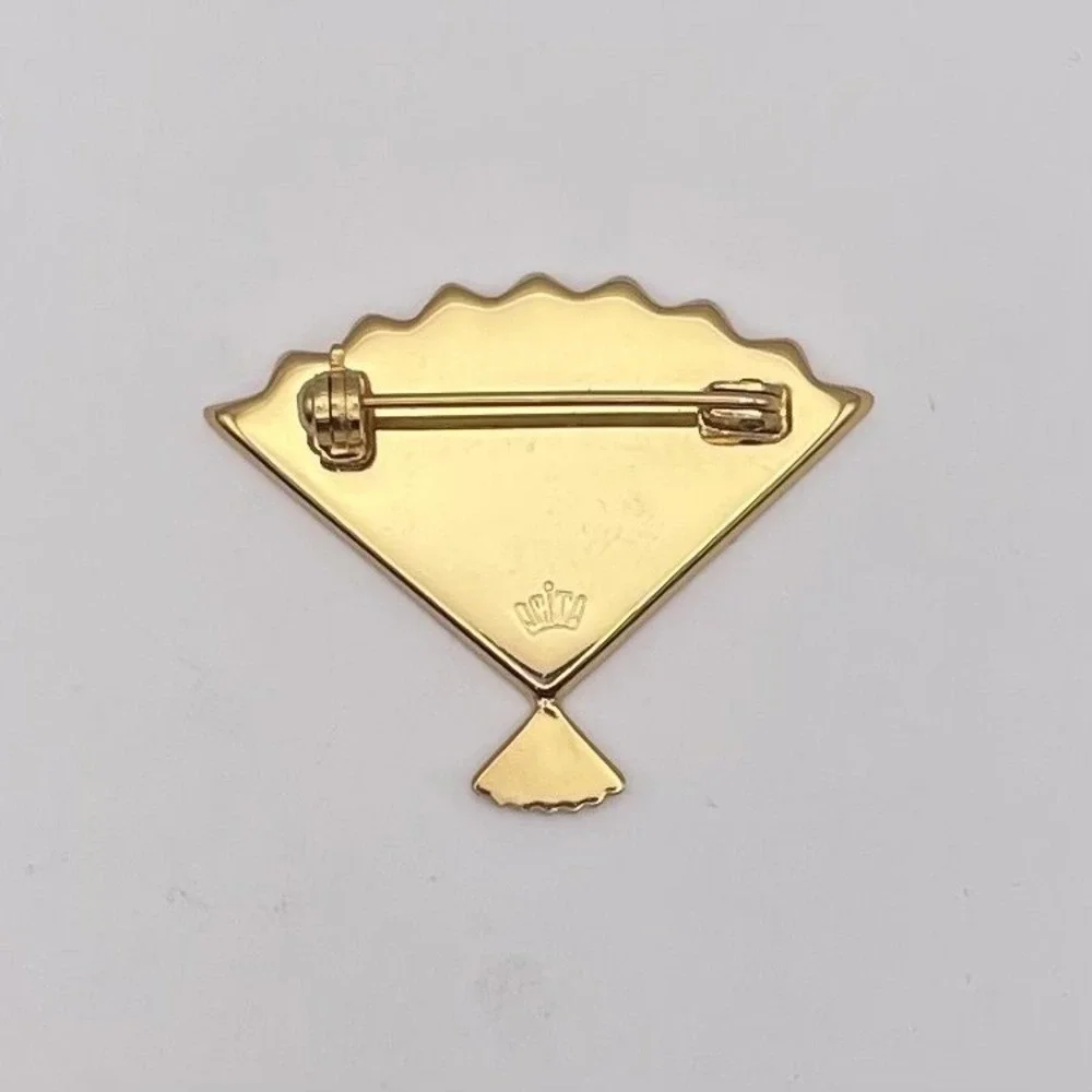 Vintage Damascene Brooch Japanese Amita Fan